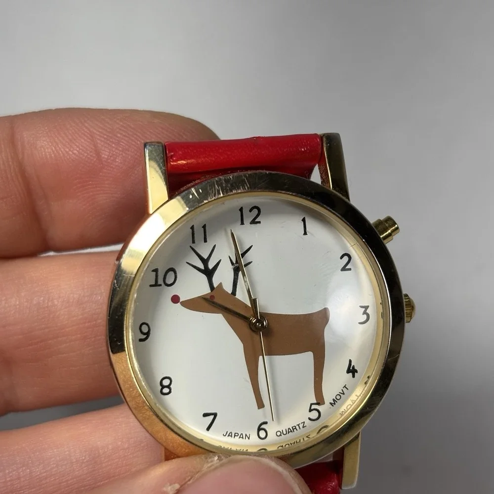 japan movt quartz Reindeer Christmas  Wristwatch Women's Plays Jingle Bells